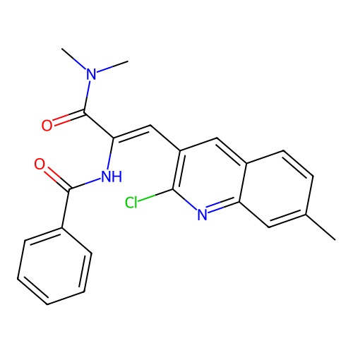 (Z)-N-(1-(2-chloro-7-methylquinolin-3-yl)-3-(dimethylamino)-3-oxoprop-1-en-2-yl)benzamide structure