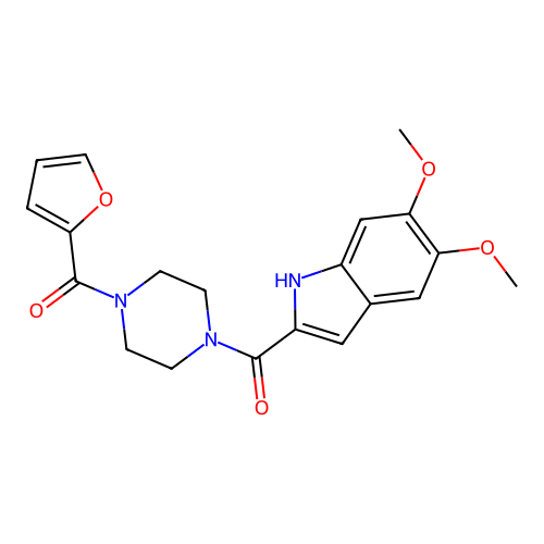 (5,6-dimethoxy-1H-indol-2-yl)[4-(furan-2-ylcarbonyl)piperazin-1-yl]methanone structure
