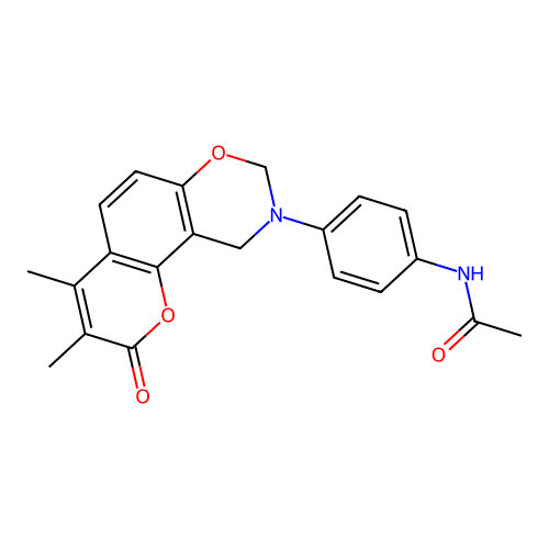 N-(4-(3,4-dimethyl-2-oxochromeno[8,7-e][1,3]oxazin-9(2H,8H,10H)-yl)phenyl)acetamide structure