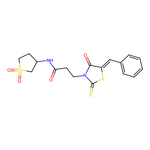 (Z)-3-(5-benzylidene-4-oxo-2-thioxothiazolidin-3-yl)-N-(1,1-dioxidotetrahydrothiophen-3-yl)propanamide structure
