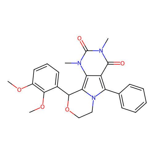 10-(2,3-dimethoxyphenyl)-1,3-dimethyl-5-phenyl-1,7,8,10-tetrahydro-2H-pyrimido[4',5':3,4]pyrrolo[2,1-c][1,4]oxazine-2,4(3H)-dione structure