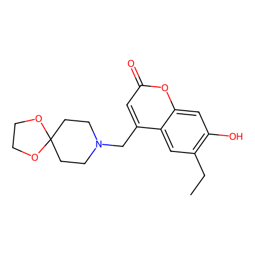 4-(1,4-Dioxa-8-azaspiro[4.5]decan-8-ylmethyl)-6-ethyl-7-hydroxychromen-2-one structure