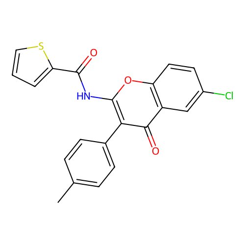 N-[6-chloro-3-(4-methylphenyl)-4-oxo-4H-chromen-2-yl]thiophene-2-carboxamide structure
