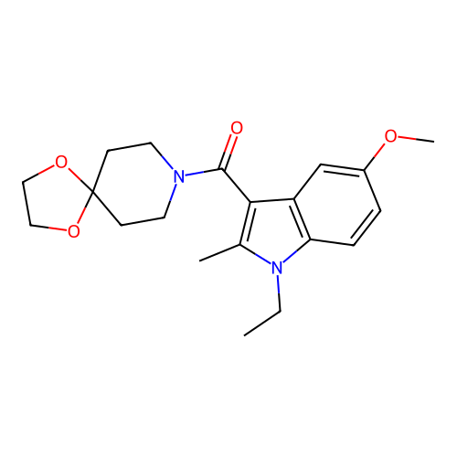 (1-ethyl-5-methoxy-2-methyl-1H-indol-3-yl)(1,4-dioxa-8-azaspiro[4.5]decan-8-yl)methanone structure