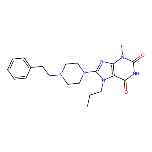 3-methyl-8-(4-phenethylpiperazin-1-yl)-7-propyl-1H-purine-2,6(3H,7H)-dione structure