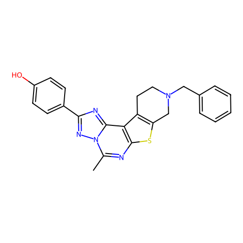 4-(9-benzyl-5-methyl-8,9,10,11-tetrahydropyrido[4',3':4,5]thieno[3,2-e][1,2,4]triazolo[1,5-c]pyrimidin-2-yl)phenol structure