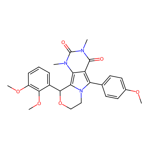 10-(2,3-dimethoxyphenyl)-5-(4-methoxyphenyl)-1,3-dimethyl-1,7,8,10-tetrahydro-2H-pyrimido[4',5':3,4]pyrrolo[2,1-c][1,4]oxazine-2,4(3H)-dione structure