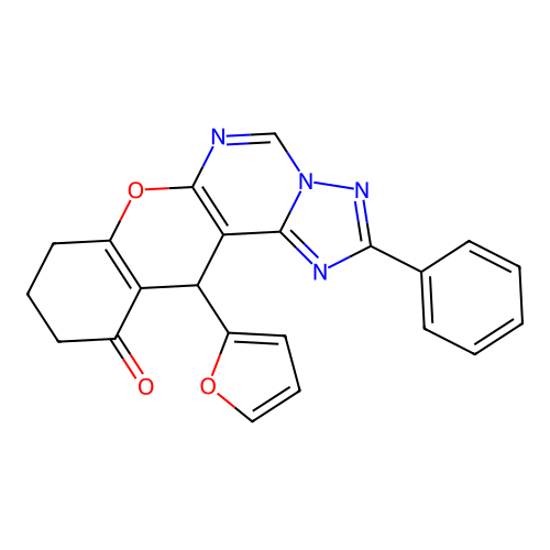 12-(furan-2-yl)-2-phenyl-8,9,10,12-tetrahydro-11H-chromeno[3,2-e][1,2,4]triazolo[1,5-c]pyrimidin-11-one structure