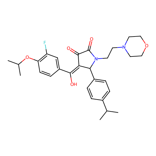 (4E)-4-[(3-fluoro-4-propan-2-yloxyphenyl)-hydroxymethylidene]-1-(2-morpholin-4-ylethyl)-5-(4-propan-2-ylphenyl)pyrrolidine-2,3-dione structure