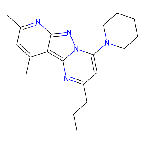 8,10-dimethyl-4-(piperidin-1-yl)-2-propylpyrido[2',3':3,4]pyrazolo[1,5-a]pyrimidine structure