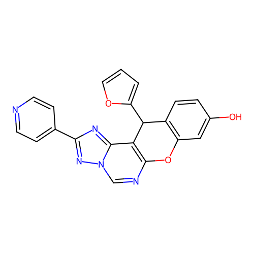 12-(furan-2-yl)-2-(pyridin-4-yl)-12H-chromeno[3,2-e][1,2,4]triazolo[1,5-c]pyrimidin-9-ol structure
