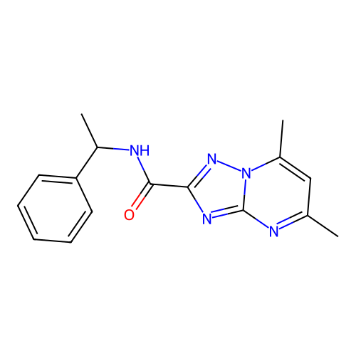 5,7-dimethyl-N-(1-phenylethyl)-[1,2,4]triazolo[1,5-a]pyrimidine-2-carboxamide structure