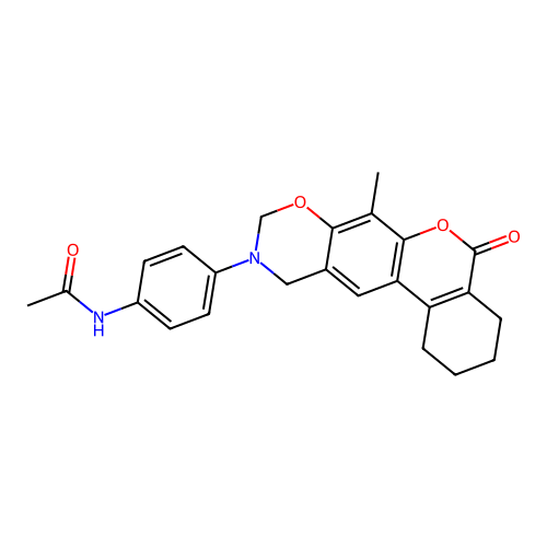 N-(4-(7-methyl-5-oxo-1,2,3,4-tetrahydrobenzo[3,4]chromeno[6,7-e][1,3]oxazin-10(5H,9H,11H)-yl)phenyl)acetamide structure