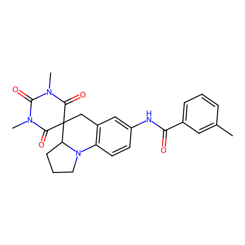 N-(1,3-dimethyl-2,4,6-trioxo-1,1',2',3,3',3a',4,6-octahydro-2H,5'H-spiro[pyrimidine-5,4'-pyrrolo[1,2-a]quinolin]-7'-yl)-3-methylbenzamide structure