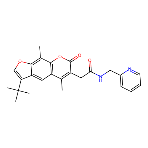 2-(3-(tert-butyl)-5,9-dimethyl-7-oxo-7H-furo[3,2-g]chromen-6-yl)-N-(pyridin-2-ylmethyl)acetamide structure