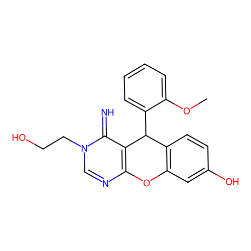 3-(2-hydroxyethyl)-4-imino-5-(2-methoxyphenyl)-5H-chromeno[2,3-d]pyrimidin-8-ol structure