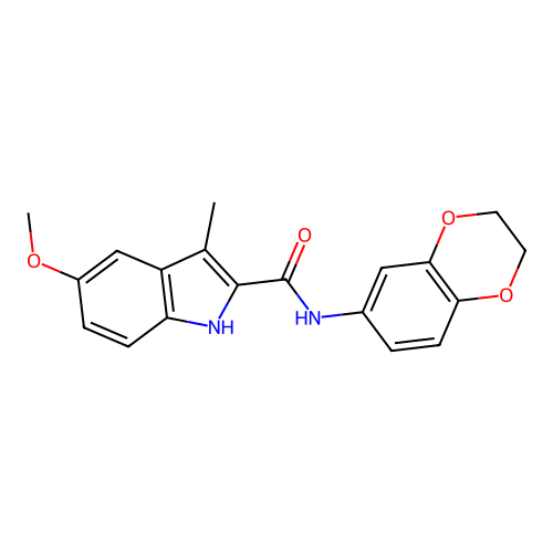 N-(2,3-dihydro-1,4-benzodioxin-6-yl)-5-methoxy-3-methyl-1H-indole-2-carboxamide structure