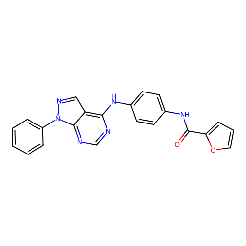 N-(4-((1-phenyl-1H-pyrazolo[3,4-d]pyrimidin-4-yl)amino)phenyl)furan-2-carboxamide structure