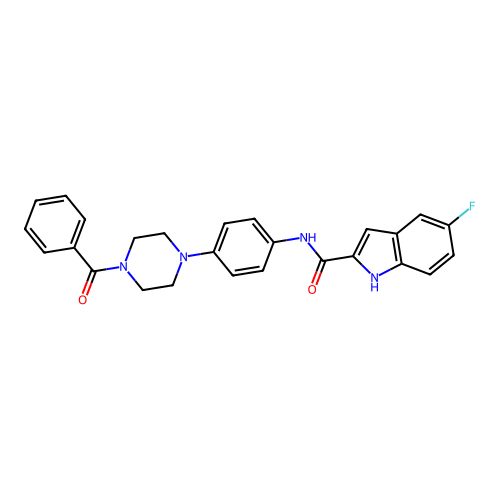 N-(4-(4-benzoylpiperazin-1-yl)phenyl)-5-fluoro-1H-indole-2-carboxamide structure