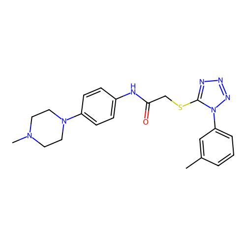 2-[1-(3-methylphenyl)tetrazol-5-yl]sulfanyl-N-[4-(4-methylpiperazin-1-yl)phenyl]acetamide structure
