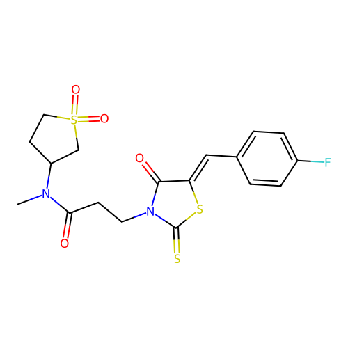(Z)-N-(1,1-dioxidotetrahydrothiophen-3-yl)-3-(5-(4-fluorobenzylidene)-4-oxo-2-thioxothiazolidin-3-yl)-N-methylpropanamide structure