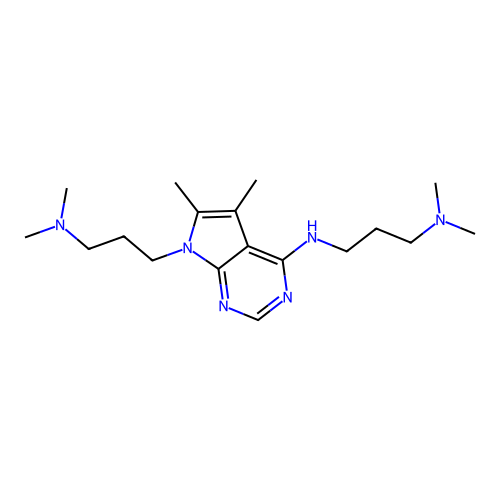 N'-{7-[3-(dimethylamino)propyl]-5,6-dimethyl-7H-pyrrolo[2,3-d]pyrimidin-4-yl}-N,N-dimethylpropane-1,3-diamine structure