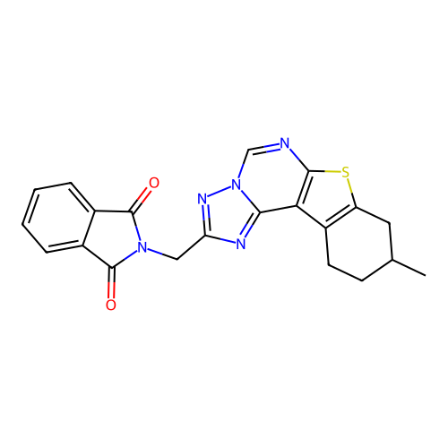 2-((9-methyl-8,9,10,11-tetrahydrobenzo[4,5]thieno[3,2-e][1,2,4]triazolo[1,5-c]pyrimidin-2-yl)methyl)isoindoline-1,3-dione structure