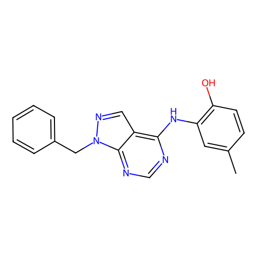 2-((1-benzyl-1H-pyrazolo[3,4-d]pyrimidin-4-yl)amino)-4-methylphenol structure