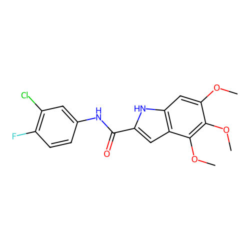 N-(3-chloro-4-fluorophenyl)-4,5,6-trimethoxy-1H-indole-2-carboxamide structure