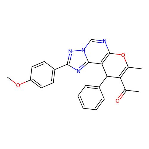 1-(2-(4-methoxyphenyl)-8-methyl-10-phenyl-10H-pyrano[3,2-e][1,2,4]triazolo[1,5-c]pyrimidin-9-yl)ethanone structure