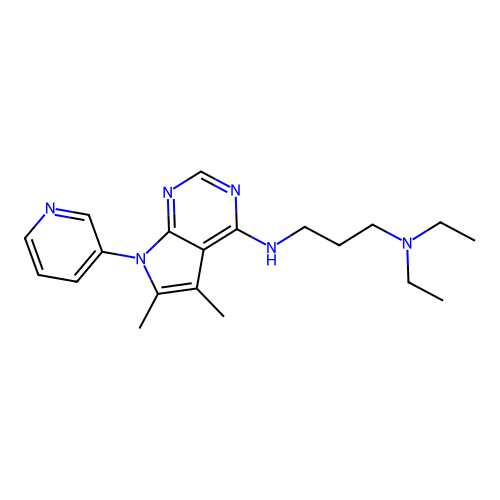N'-[5,6-dimethyl-7-(pyridin-3-yl)-7H-pyrrolo[2,3-d]pyrimidin-4-yl]-N,N-diethylpropane-1,3-diamine structure