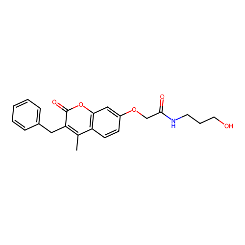 2-[(3-benzyl-4-methyl-2-oxo-2H-chromen-7-yl)oxy]-N-(3-hydroxypropyl)acetamide structure