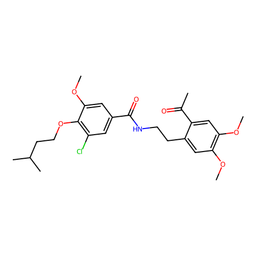 N-[2-(2-acetyl-4,5-dimethoxyphenyl)ethyl]-3-chloro-5-methoxy-4-(3-methylbutoxy)benzamide structure