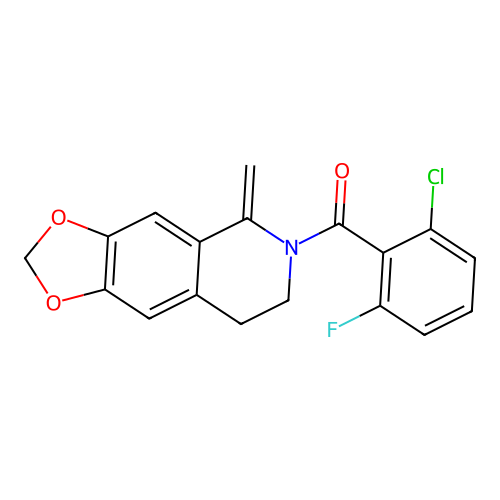(2-chloro-6-fluorophenyl)(5-methylene-7,8-dihydro-[1,3]dioxolo[4,5-g]isoquinolin-6(5H)-yl)methanone structure