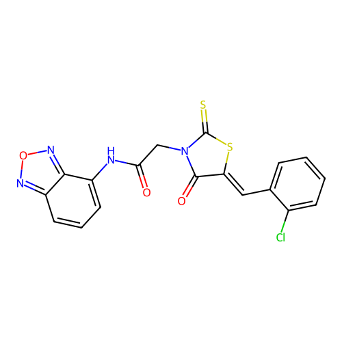 (Z)-N-(benzo[c][1,2,5]oxadiazol-4-yl)-2-(5-(2-chlorobenzylidene)-4-oxo-2-thioxothiazolidin-3-yl)acetamide structure