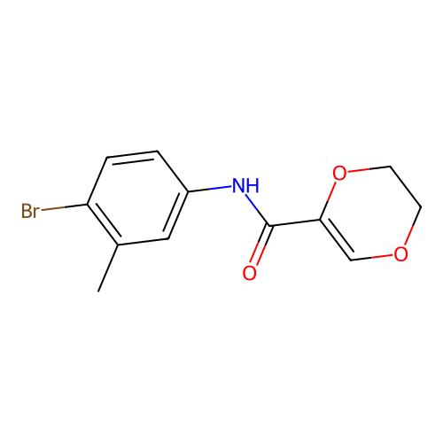 N-(4-bromo-3-methylphenyl)-5,6-dihydro-1,4-dioxine-2-carboxamide structure
