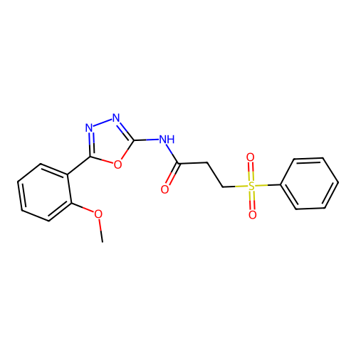 3-(benzenesulfonyl)-N-[5-(2-methoxyphenyl)-1,3,4-oxadiazol-2-yl]propanamide structure