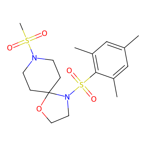 4-(Mesitylsulfonyl)-8-(methylsulfonyl)-1-oxa-4,8-diazaspiro[4.5]decane structure