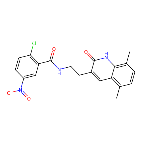 2-chloro-N-[2-(5,8-dimethyl-2-oxo-1H-quinolin-3-yl)ethyl]-5-nitrobenzamide structure