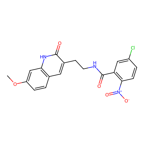 5-chloro-N-[2-(7-methoxy-2-oxo-1H-quinolin-3-yl)ethyl]-2-nitrobenzamide structure