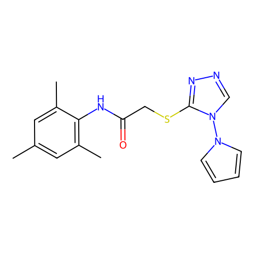 2-((4-(1H-pyrrol-1-yl)-4H-1,2,4-triazol-3-yl)thio)-N-mesitylacetamide structure