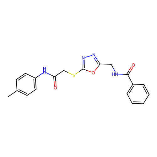N-((5-((2-oxo-2-(p-tolylamino)ethyl)thio)-1,3,4-oxadiazol-2-yl)methyl)benzamide structure