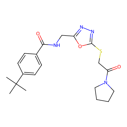 4-tert-butyl-N-[(5-{[2-oxo-2-(pyrrolidin-1-yl)ethyl]sulfanyl}-1,3,4-oxadiazol-2-yl)methyl]benzamide structure