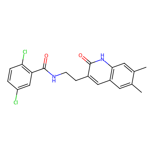 2,5-dichloro-N-[2-(6,7-dimethyl-2-oxo-1H-quinolin-3-yl)ethyl]benzamide structure