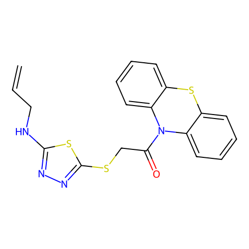 1-(10H-phenothiazin-10-yl)-2-{[5-(prop-2-en-1-ylamino)-1,3,4-thiadiazol-2-yl]sulfanyl}ethanone structure