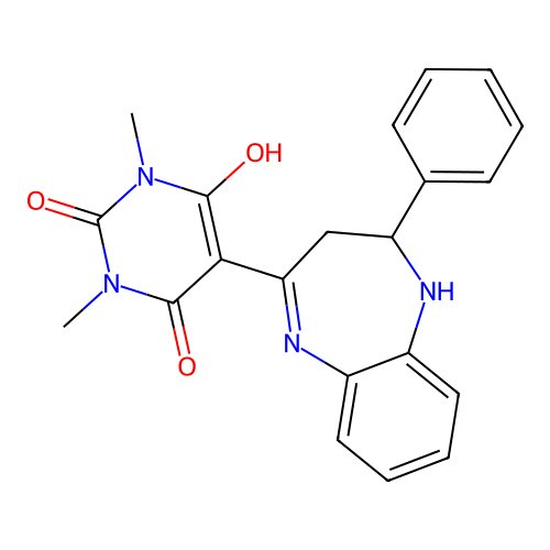 1,3-dimethyl-5-(2-phenyl-1,2,3,5-tetrahydro-1,5-benzodiazepin-4-ylidene)-1,3-diazinane-2,4,6-trione structure