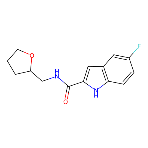 5-fluoro-N-(oxolan-2-ylmethyl)-1H-indole-2-carboxamide structure