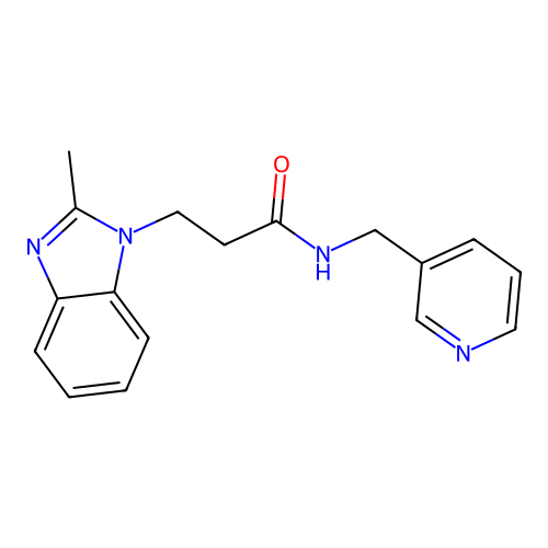 3-(2-methyl-1H-benzimidazol-1-yl)-N-(pyridin-3-ylmethyl)propanamide structure