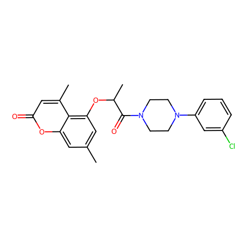 5-[1-[4-(3-chlorophenyl)piperazin-1-yl]-1-oxo-propan-2-yl]oxy-4,7-dimethyl-chromen-2-one structure