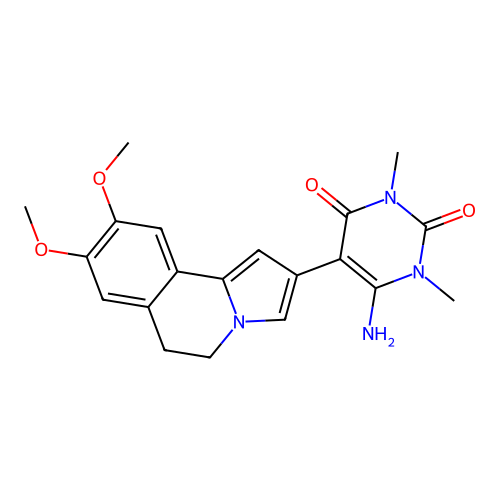 6-amino-5-(8,9-dimethoxy-5,6-dihydropyrrolo[2,1-a]isoquinolin-2-yl)-1,3-dimethylpyrimidine-2,4(1H,3H)-dione structure